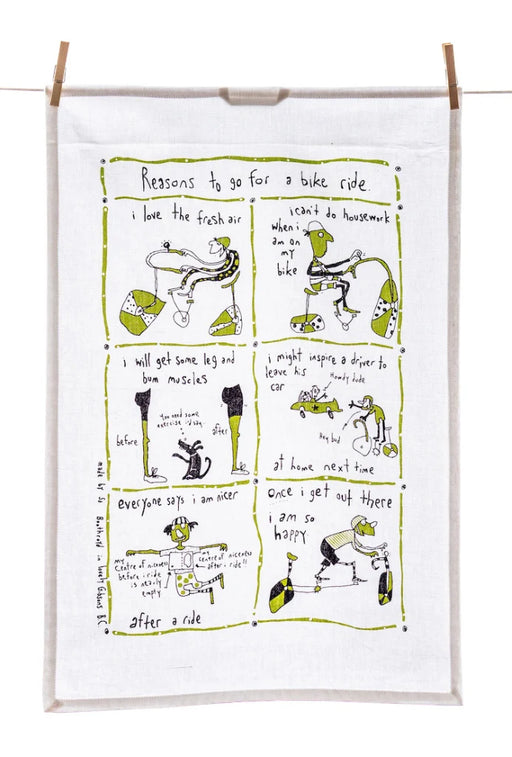 Sa Boothroyd Tea Towel - Reasons to go for a Bike Ride - Bear Country Kitchen