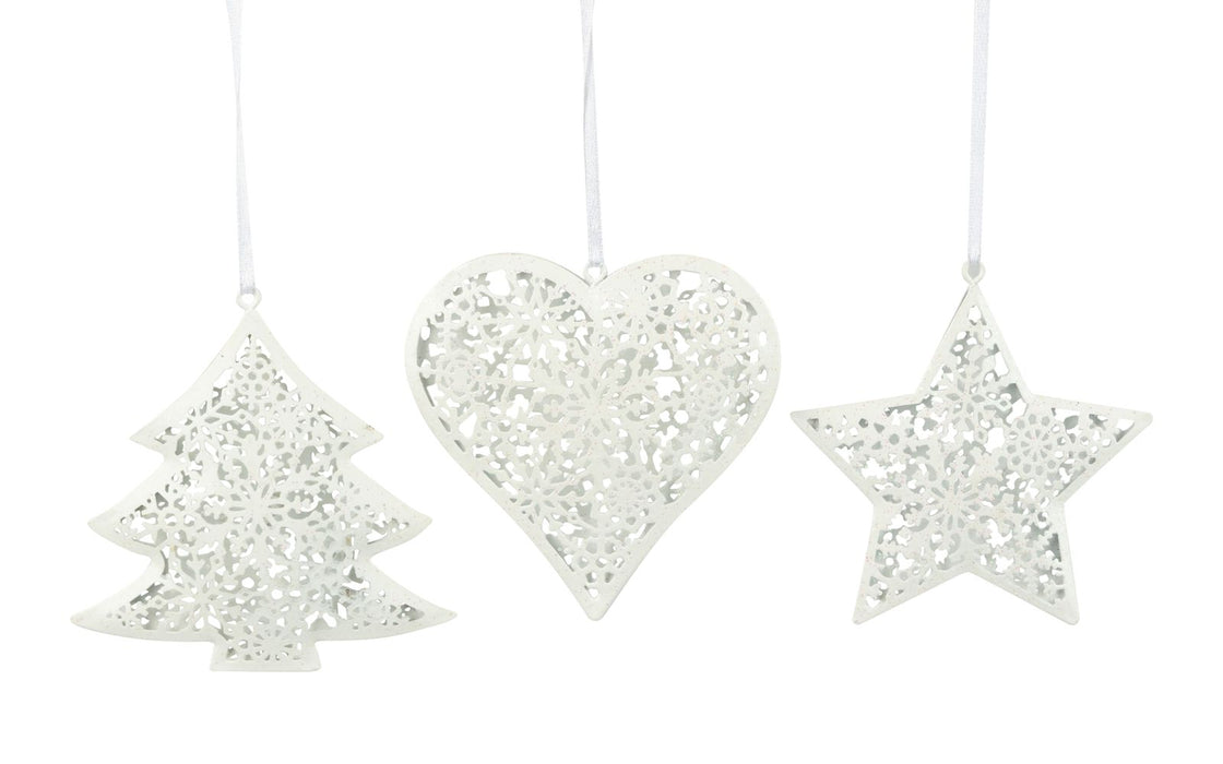 Silver Tree Ornament Metal Tree, Star Or Heart White - Bear Country Kitchen