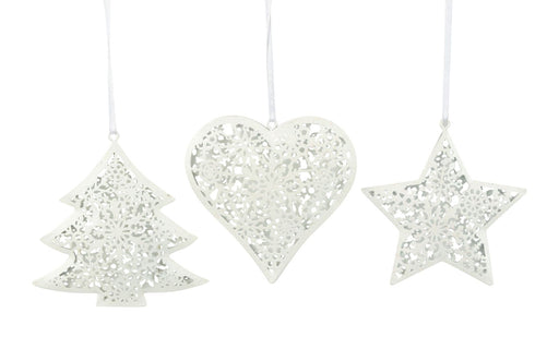 Silver Tree Ornament Metal Tree, Star Or Heart White - Bear Country Kitchen