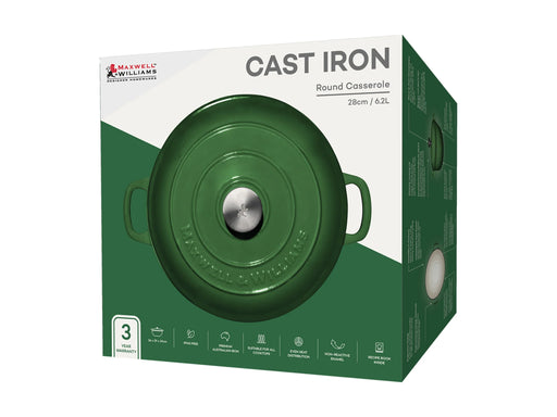 Maxwell Williams Cast Iron Braiser Casserole 6.2L Green - Bear Country Kitchen