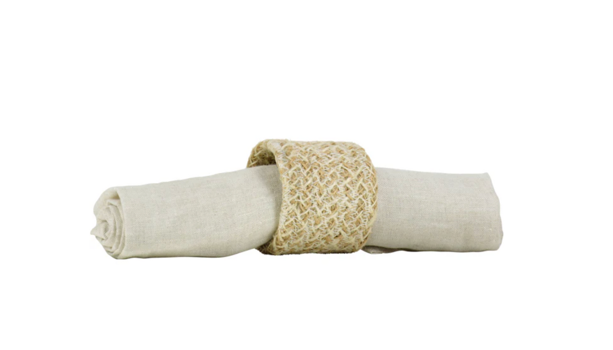 BCS Woven Jute Napkin Rings Set Of 4 Pearl White - Bear Country Kitchen