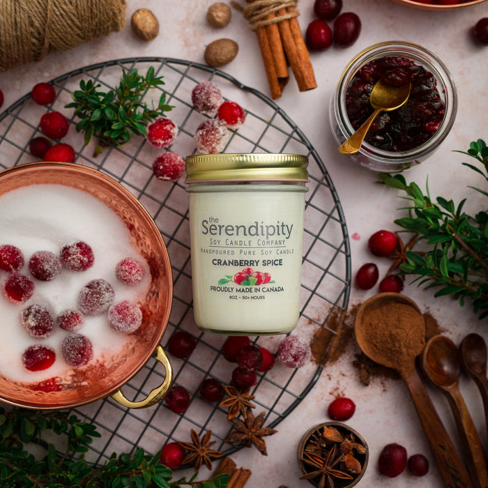 The Serendipity Soy Candle Company 8 Oz Mason Jar Candle Cranberry Spice - Bear Country Kitchen