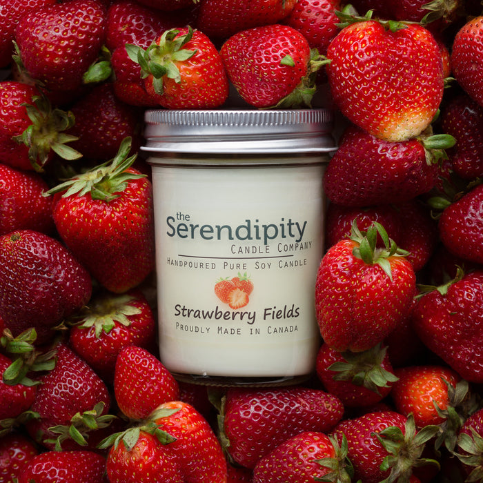 The Serendipity Soy Candle Company 8 Oz Mason Jar Candle Strawberry Fields - Bear Country Kitchen