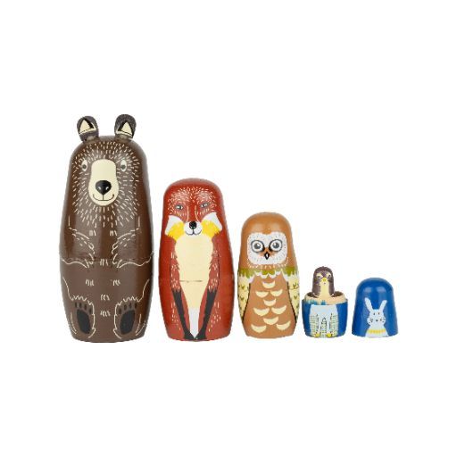 Silver Tree Set of 5 Nesting Animal Dolls