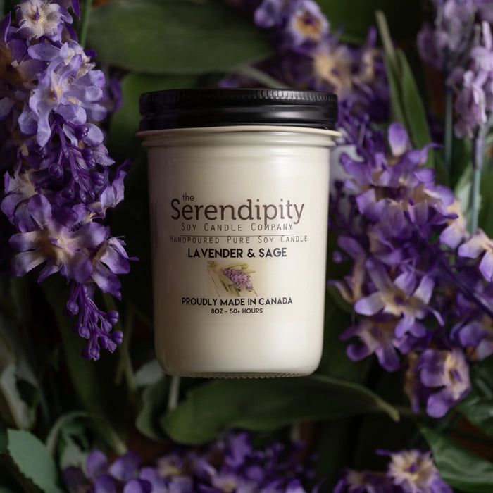 The Serendipity Soy Candle Company  Mason Jar Candle 8OZ Lavender & Sage - Bear Country Kitchen