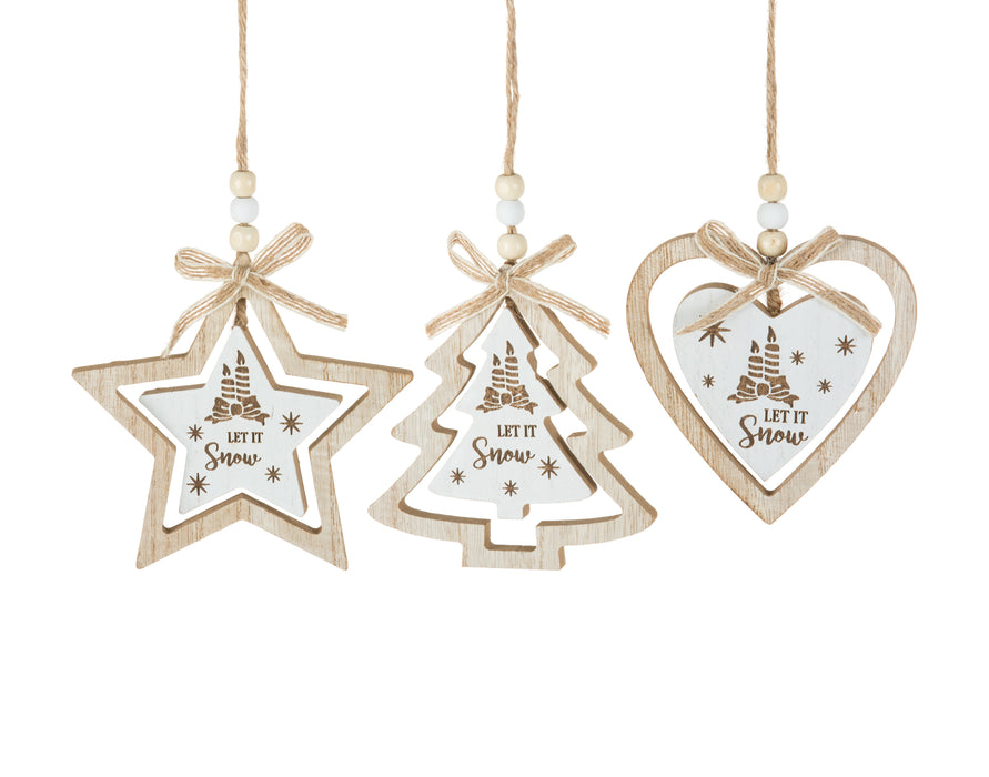 Christmas Tradition Let It Snow Cutout Wood Ornament Star, Tree, Heart - Bear Country Kitchen
