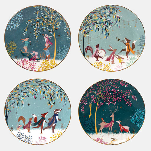 Sara Miller Side Plates Set Of 4 Assorted Woodland Tales - Bear Country Kitchen