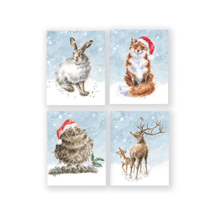 Wrendale Small Christmas Card Pack Of 16 Hare, Fox, Owl, Stag