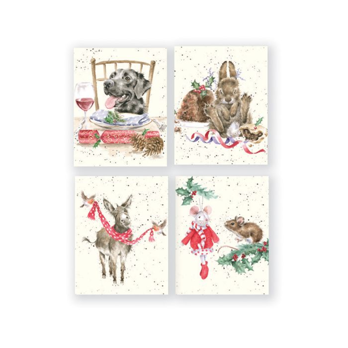 Wrendale Small Christmas Card Pack Of 16 Dog, Rabbit, Donkey, Mouse - Bear Country Kitchen