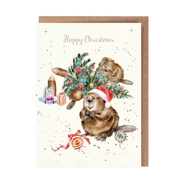 Wrendale Greeting Card Underneath The Christmas Tree (Beaver) - Bear Country Kitchen