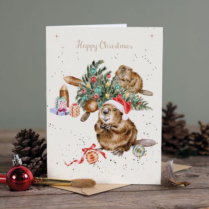 Wrendale Greeting Card Underneath The Christmas Tree (Beaver) - Bear Country Kitchen