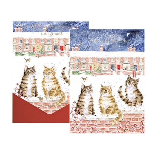 Wrendale Christmas Card Pack Of 8 In The Lane Snow Is Glistening (Cats) - Bear Country Kitchen