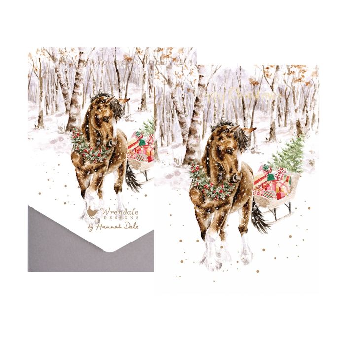 Wrendale Christmas Card Pack Of 8 Snowy Sleigh Ride (Horse)