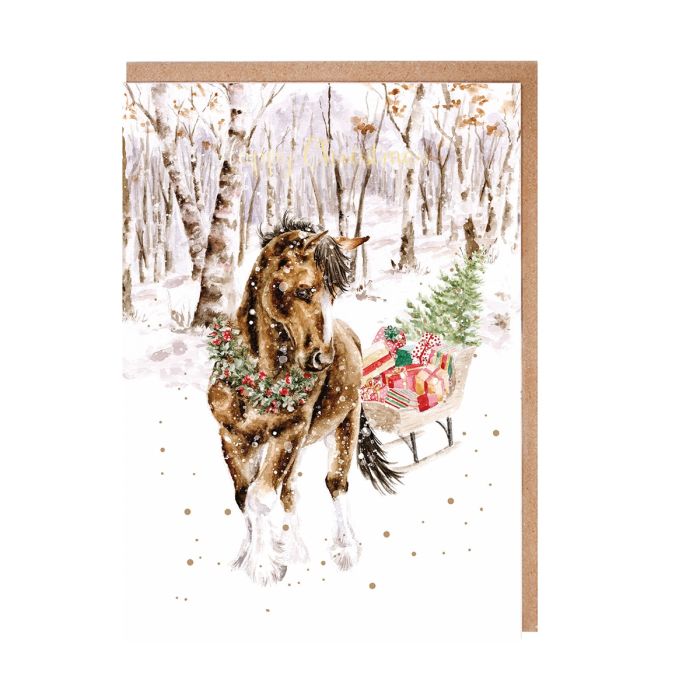 Wrendale Christmas Card Pack Of 8 Snowy Sleigh Ride (Horse)