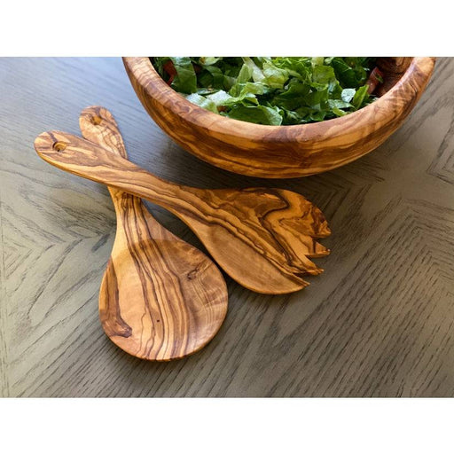 Natural Olive Wood Salad Server Set Short - Bear Country Kitchen