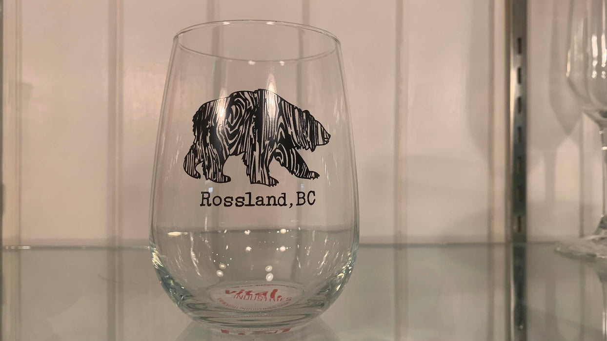 Stemless Wine Glass Tumbler Bear Rossland - Bear Country Kitchen