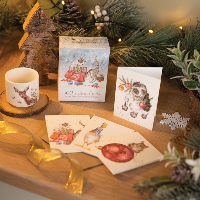 Wrendale Small Christmas Card Pack Of 16 Cats - Bear Country Kitchen