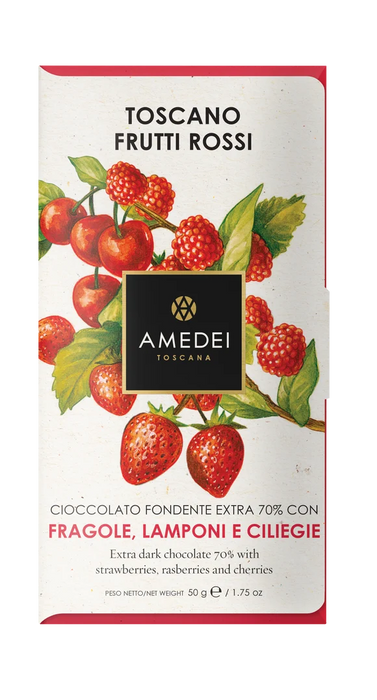 Amedei Toscano Red 70% Extra Dark Chocolate with Strawberries, Raspberry & Cherries - Bear Country Kitchen