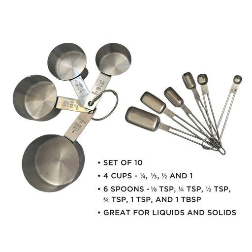 Foxrun Stainless Steel Measuring Cup & Spoon Set 10 Piece - Bear Country Kitchen