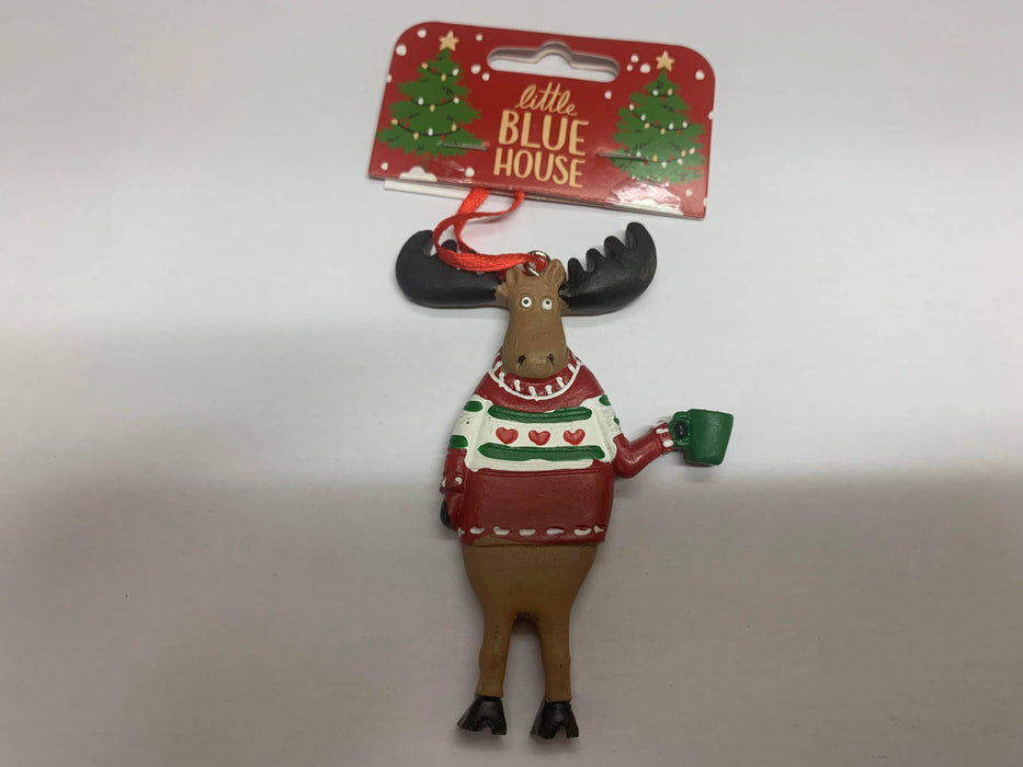Little Blue House Christmas Ornament Moose With Sweater - Bear Country Kitchen