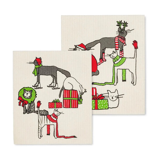 Abbott Set Of 2 Swedish Dishcloths Holiday Cats - Bear Country Kitchen
