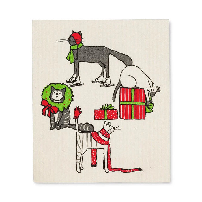 Abbott Set Of 2 Swedish Dishcloths Holiday Cats - Bear Country Kitchen