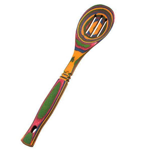 Island Bamboo 12" Pakkawood Slotted Spoon - Rainbow - Bear Country Kitchen