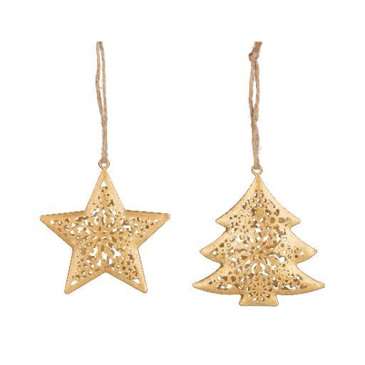 Silver Tree Ornament Gold Glitter Metal Star Or Tree - Bear Country Kitchen