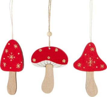 Silver Tree Mushroom Ornament with Red Flock