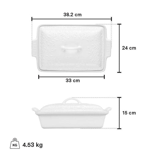 Le Creuset Heritage Rectangular Casserole 3.8L Olive Branch White - Bear Country Kitchen