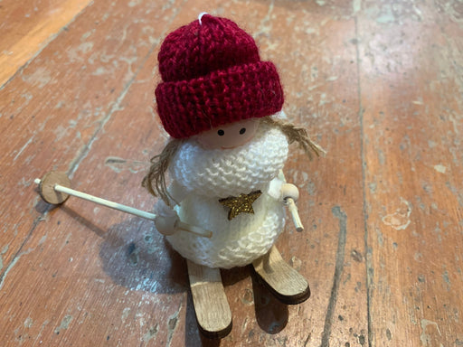 House of Seasons Christmas Ornament Wood Ski Girl White - Bear Country Kitchen