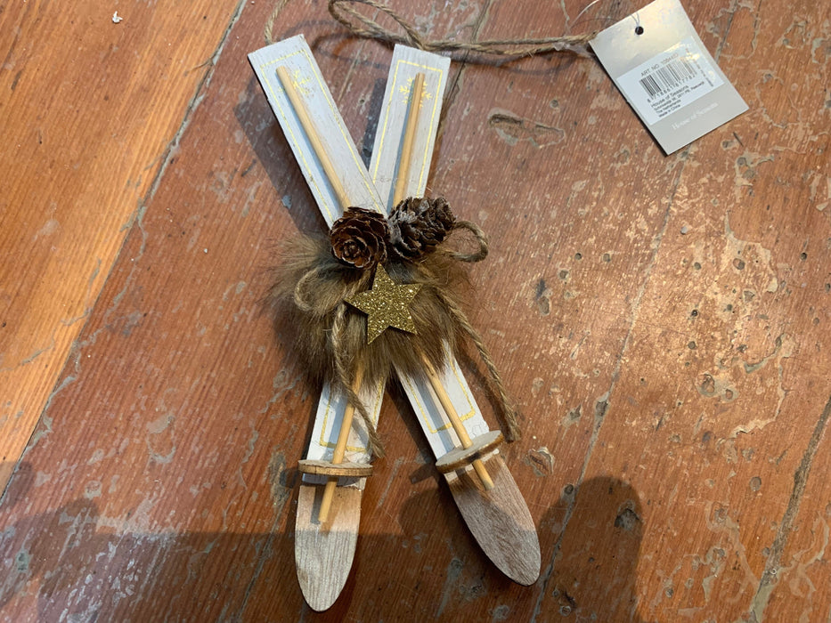 House of Seasons Christmas Ornament Wood Skis White - Bear Country Kitchen