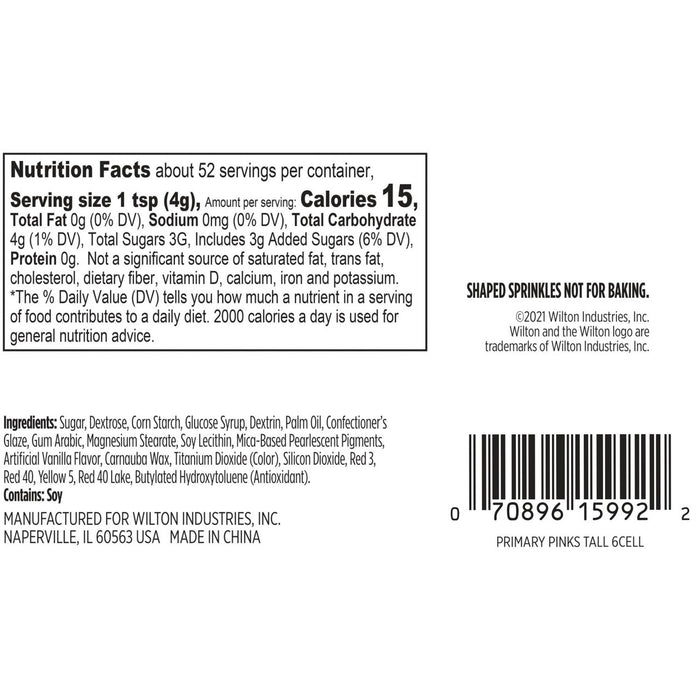 Wilton Sprinkles 6 Cell Primary Pinks - Bear Country Kitchen