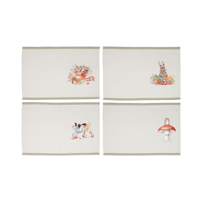 Wrendale Everyday Fabric Placemats Garden Friends Set Of 4 - Bear Country Kitchen