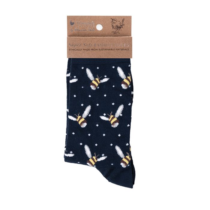 Wrendale Women's Bamboo Sock Busy Bee Navy