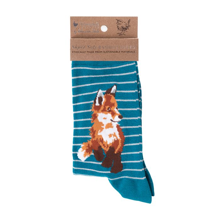 Wrendale Womens Bamboo Sock Born To Be Wild (Fox Teal) - Bear Country Kitchen
