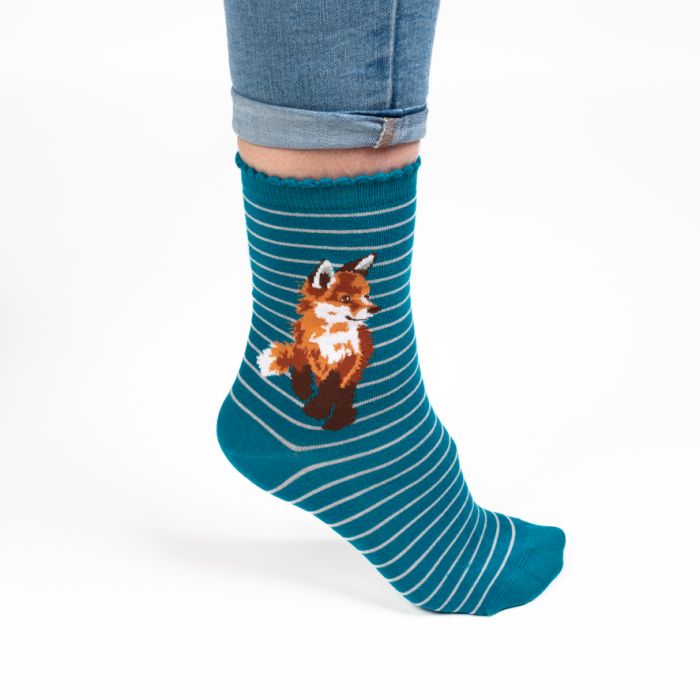 Wrendale Womens Bamboo Sock Born To Be Wild (Fox Teal) - Bear Country Kitchen