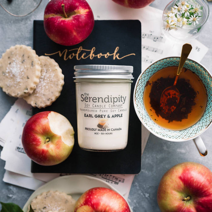 The Serendipity Soy Candle Company 8 oz Mason Jar Candle Earl Grey Apple - Bear Country Kitchen