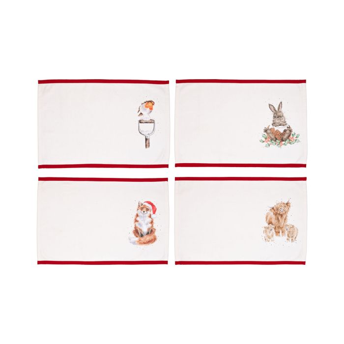 Wrendale Everyday Fabric Placemats Winter Woodland Set Of 4 - Bear Country Kitchen