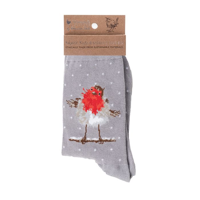 Wrendale Womens Bamboo Sock Jolly Robin - Bear Country Kitchen