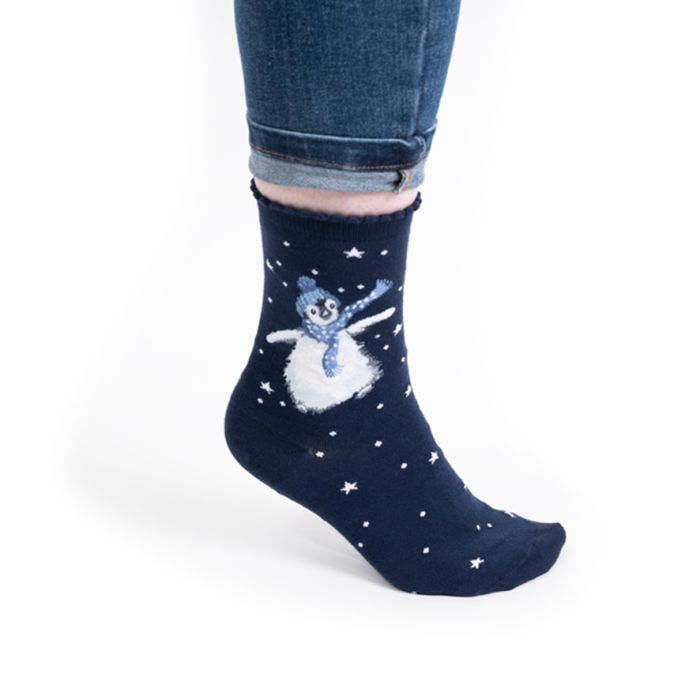 Wrendale Womens Bamboo Sock Winter Wonderland (Penguin)