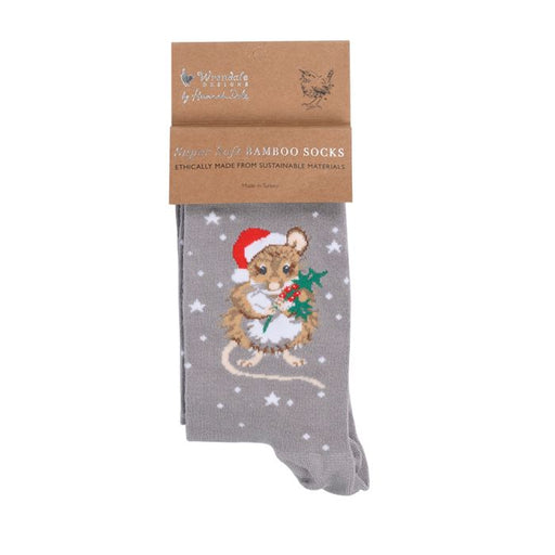 Wrendale Womens Bamboo Socks Christmouse (Grey) - Bear Country Kitchen