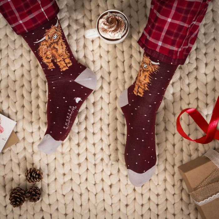 Wrendale Mens Bamboo Sock A Highland Christmas - Bear Country Kitchen